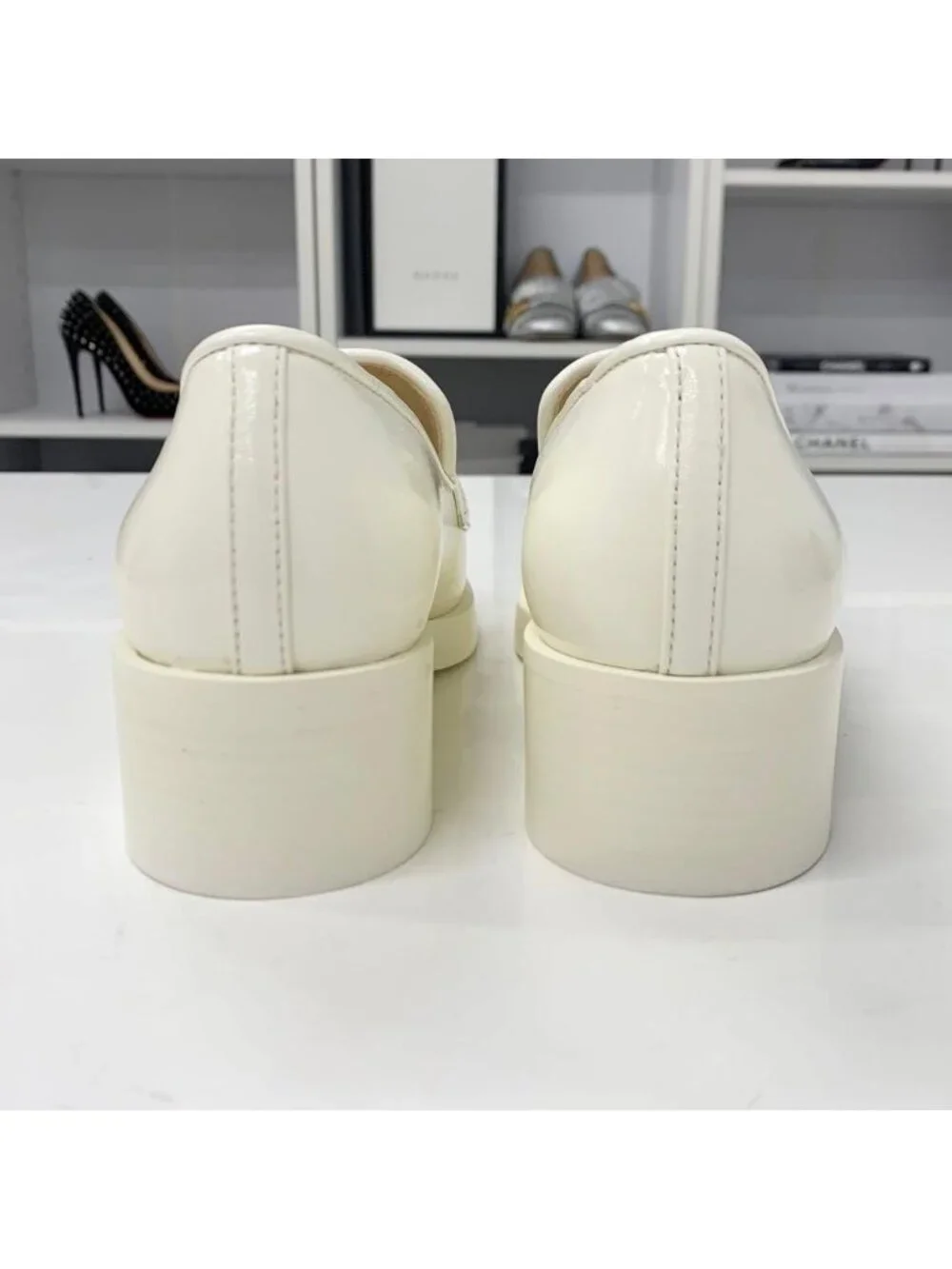 Chanel Coco Mark Leather Loafers White